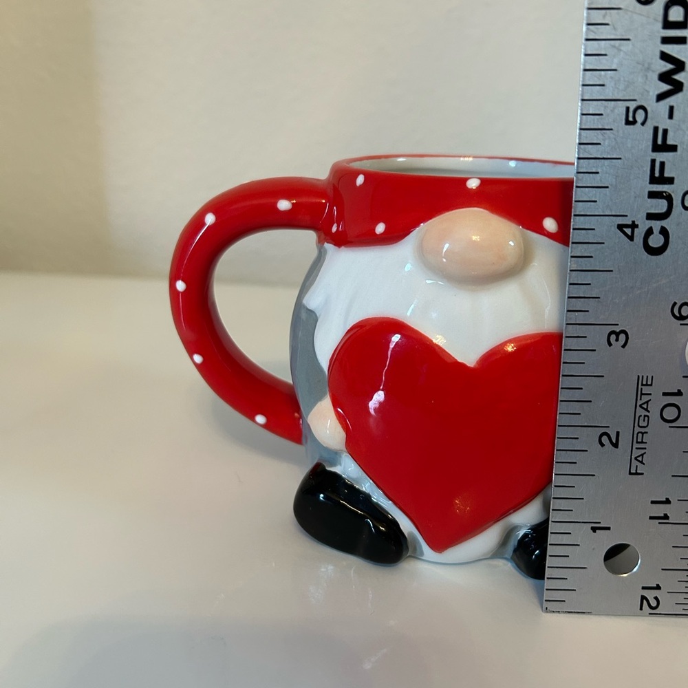 Adorable Red Heart Valentine Gnome Mug w Gray Sweater & Red Polka Dot Hat 16 oz - Picture 8 of 8